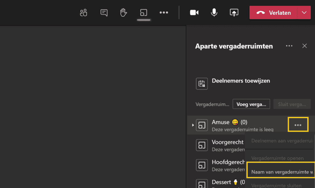 virtuele borrel in Microsoft Teams - break-out rooms