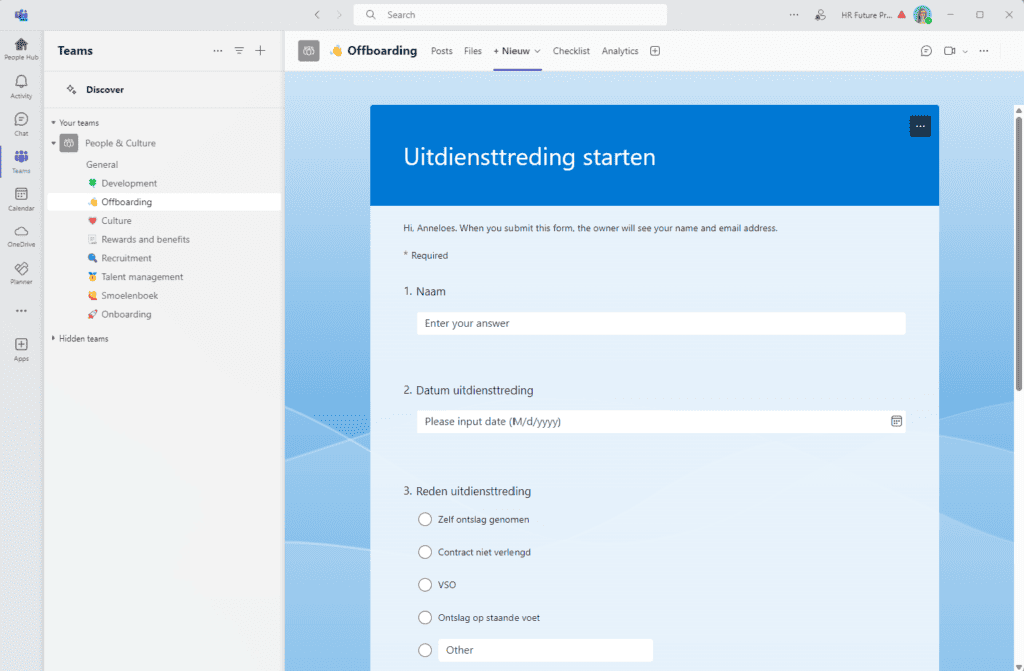 offboarding checklist in microsoft teams