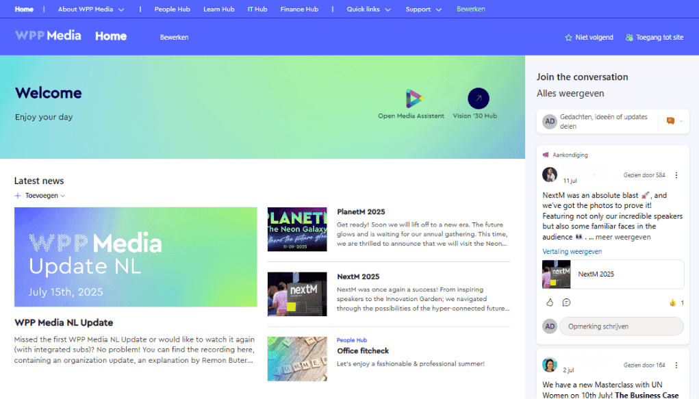 SharePoint intranet voorbeeld - WPP Media