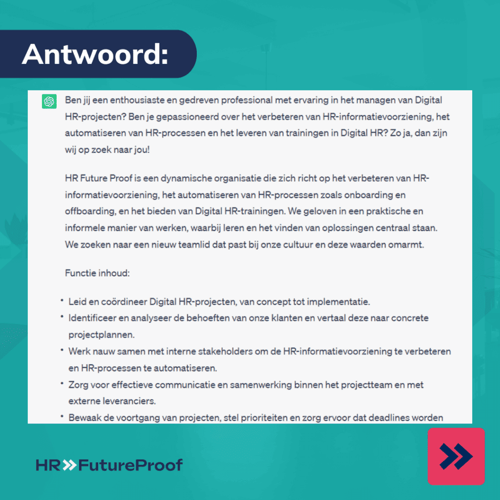 Voorbeeld chatgpt antwoord