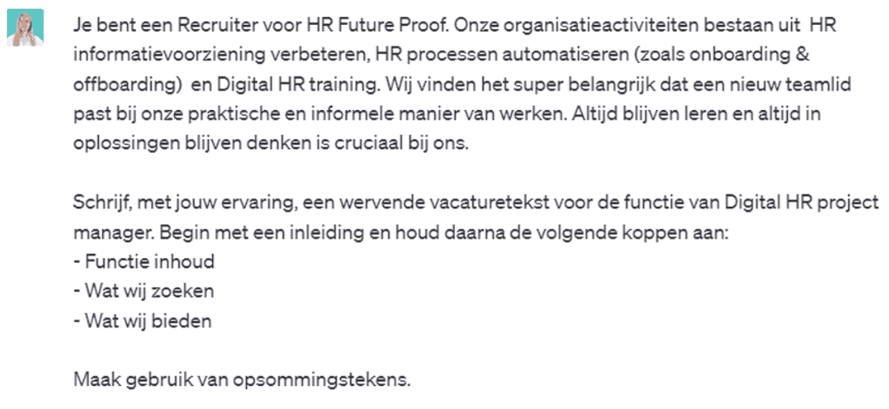 Voorbeeld prompt tekst voor chatgpt