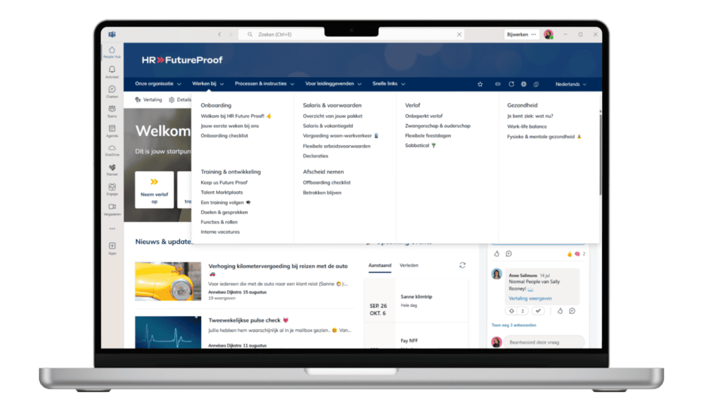 Laptop met HR Future Proof HR management software dashboard, overzicht van HR-processen en tools.