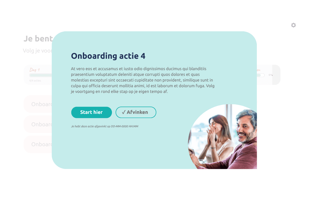 Uitleg van een onboarding actie met beschrijving en directe link