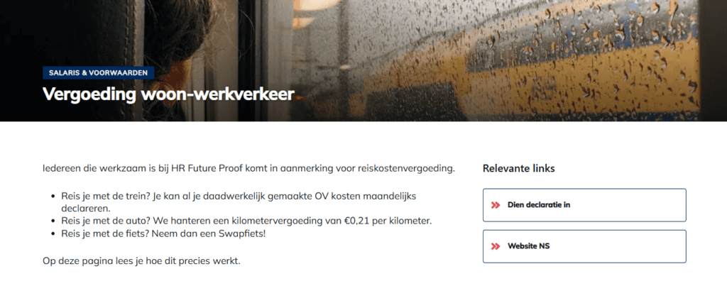Vergoeding woon-werkverkeer pagina in SharePoint