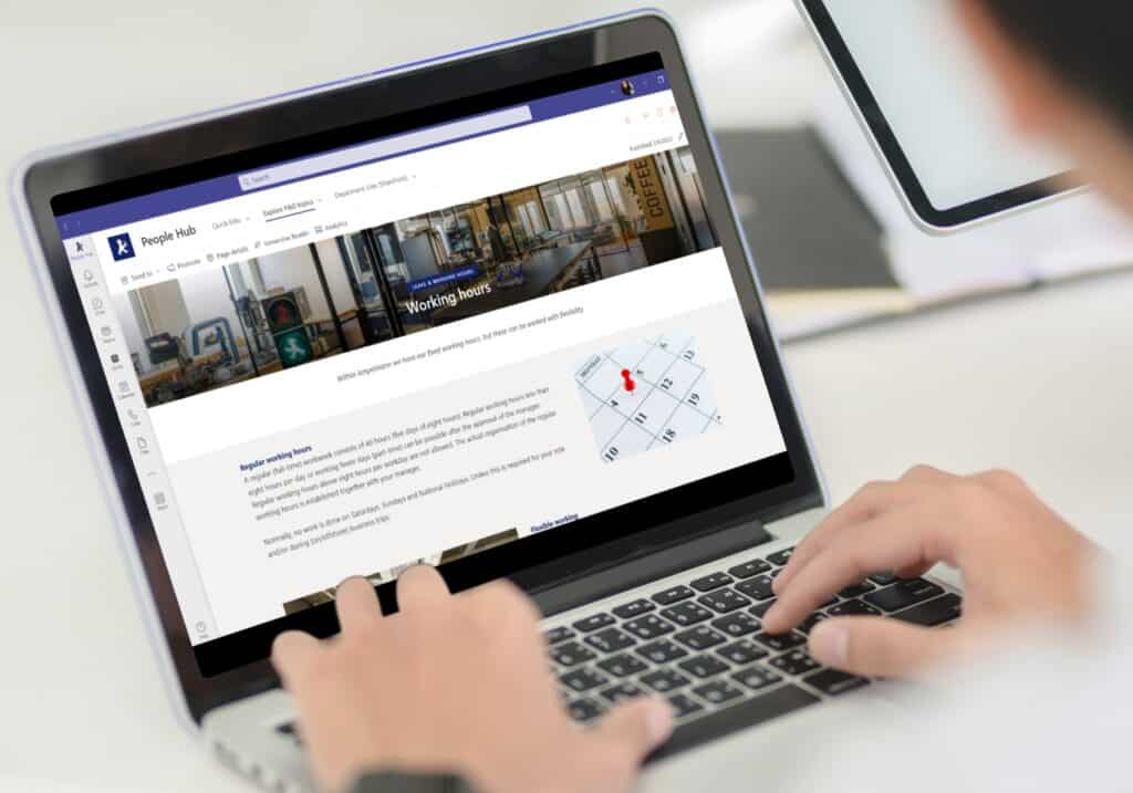 SharePoint als HR-communicatieplatform voorbeeld Ampelmann op laptop