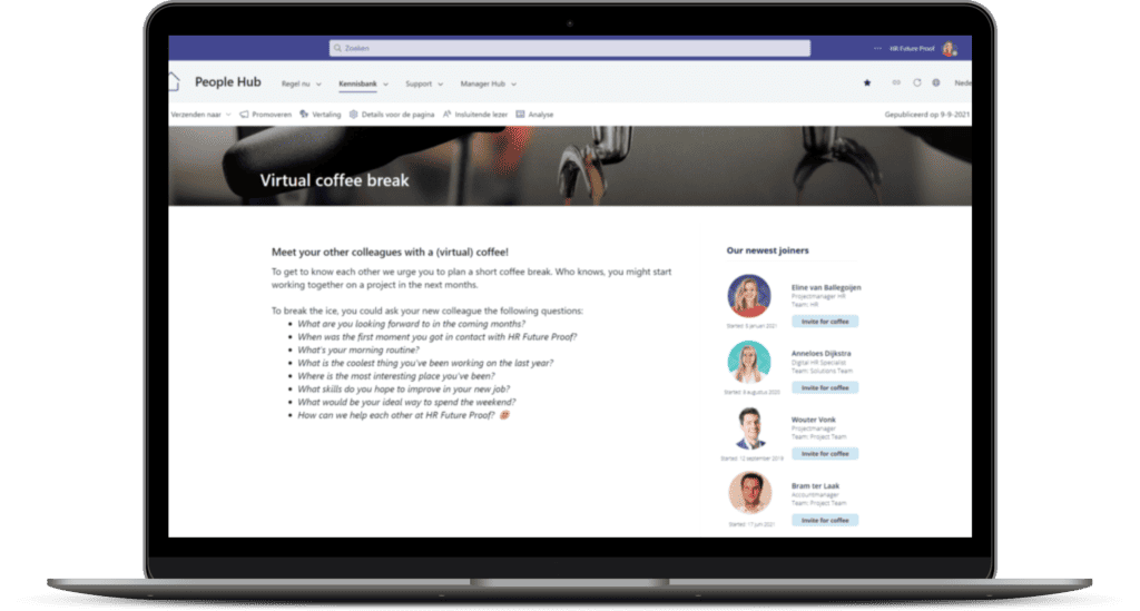 Eerste werkdag HR intranet via sharepoint op laptop