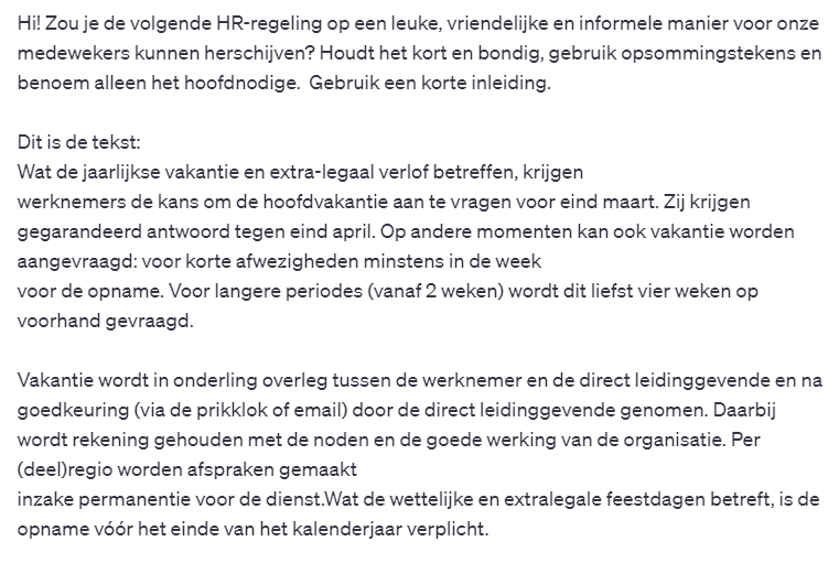 ChatGPT als hulpmiddel voor het moderniseren van het personeelshandboek