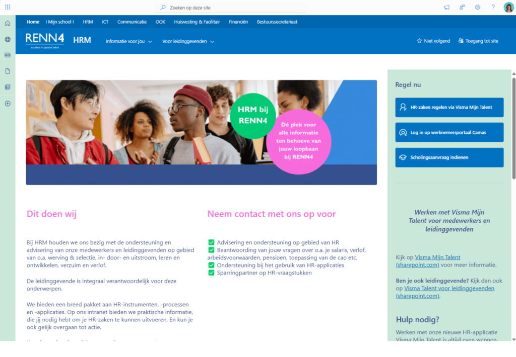 SharePoint intranet voorbeeld - RENN4 onderwijs