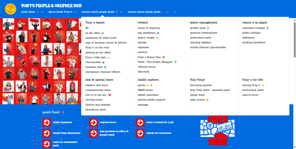 Overzichtelijk menu waar medewerkers informatie kunnen vinden