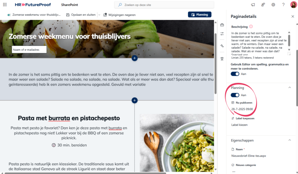 Nieuwsbrief inplannen in Microsoft SharePoint