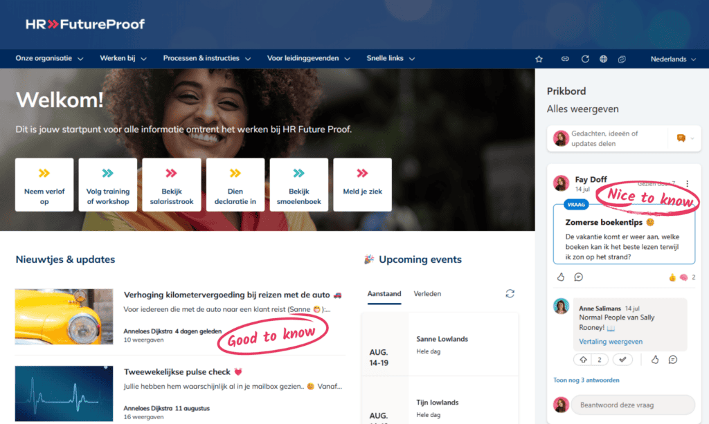 Good to know nieuws en updates, nice to know Viva Engage prikbord.