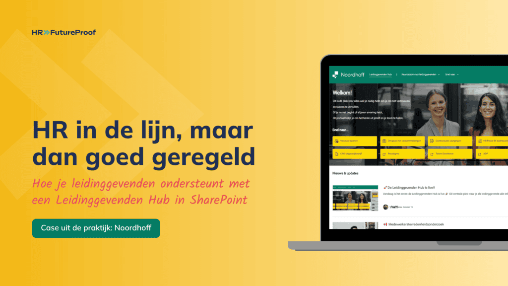 HR Future Proof logo en website op laptop scherm voor HR en leiderschap ondersteuning.
